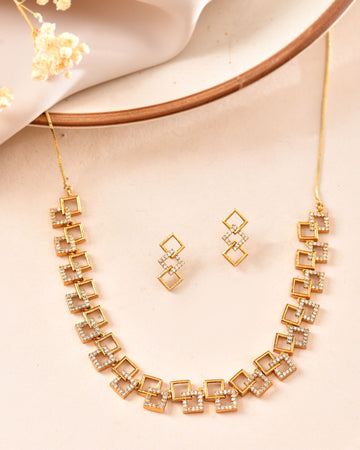 VOJ Gold Plated Geometric Shaped Ad Jewellery Set - Dista