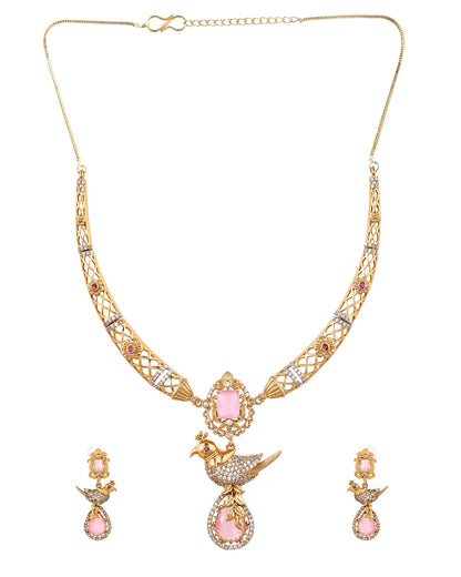 VOJ Gold Plated Bird Shaped Designer Ad Necklace Set - Dista