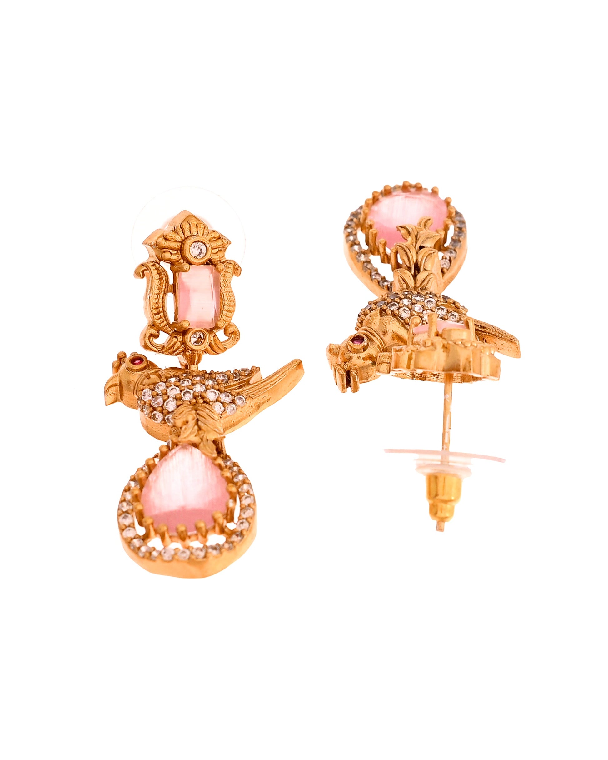VOJ Gold Plated Bird Shaped Designer Ad Necklace Set - Dista