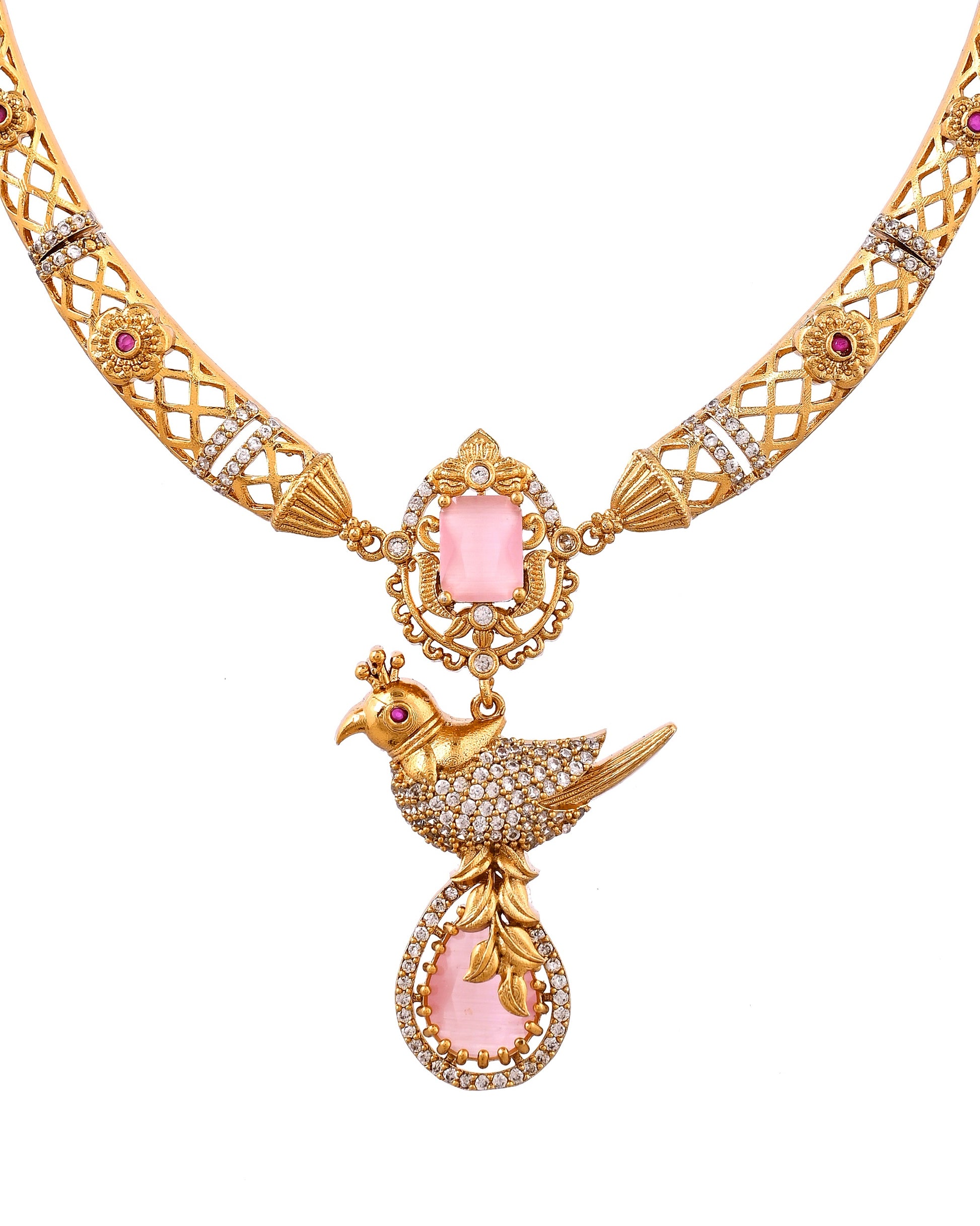 VOJ Gold Plated Bird Shaped Designer Ad Necklace Set - Dista
