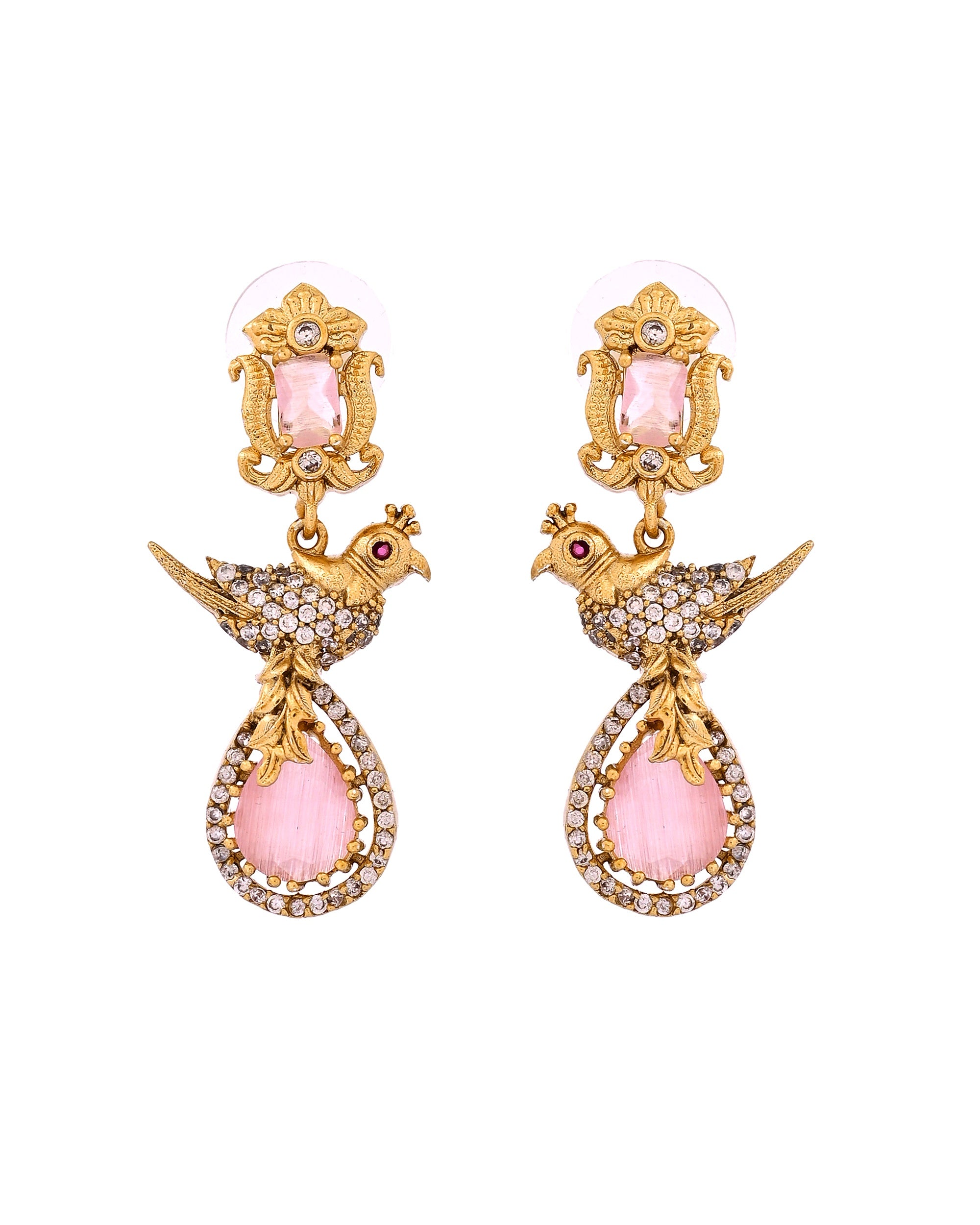 VOJ Gold Plated Bird Shaped Designer Ad Necklace Set - Dista