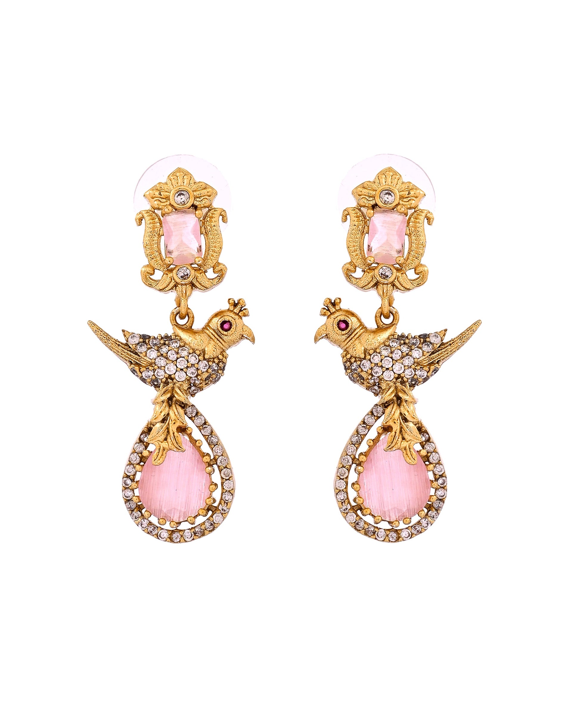 VOJ Gold Plated Bird Shaped Designer Ad Necklace Set - Dista