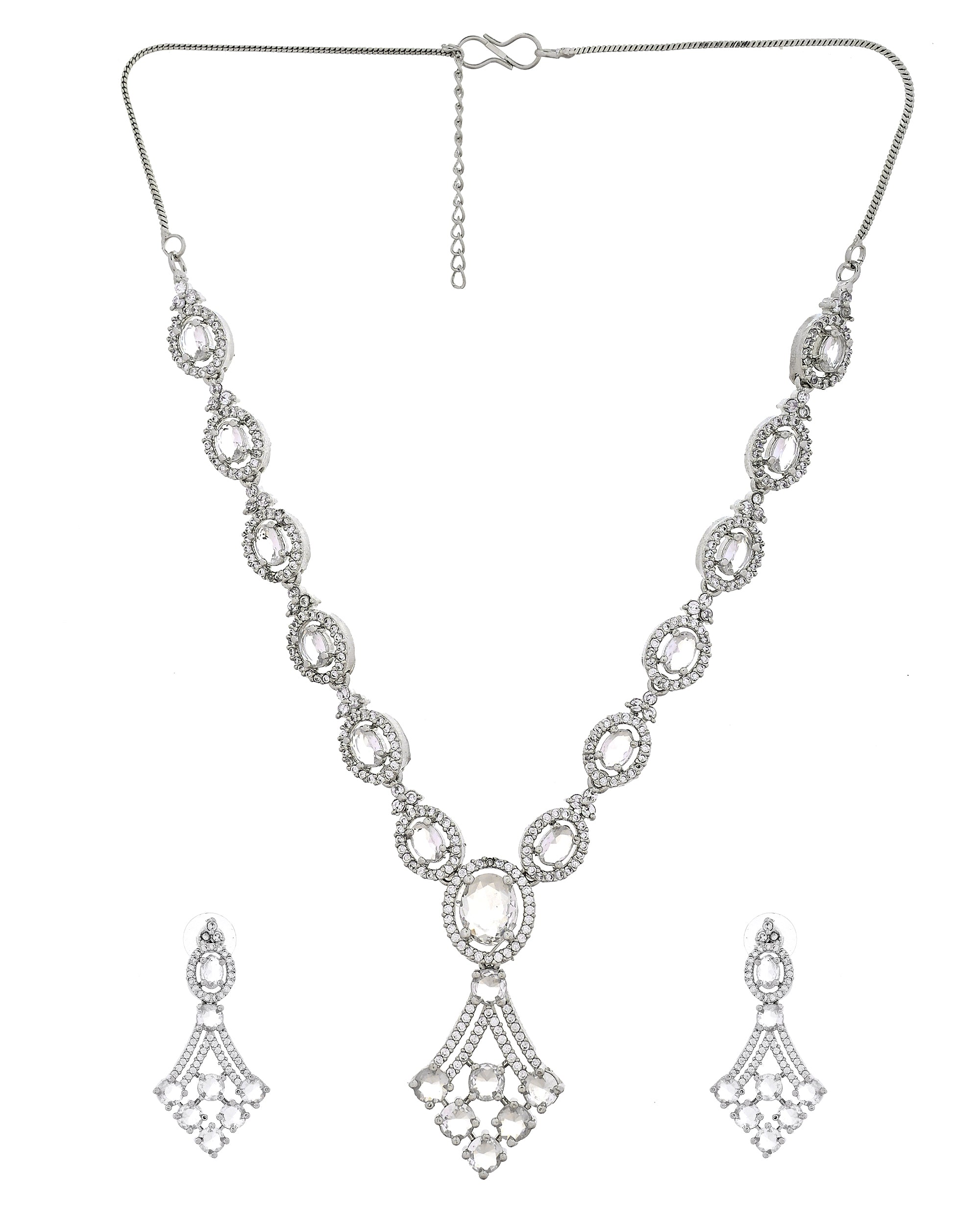 VOJ Silver Plated Ad Stone Studded Necklace Set