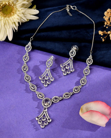 VOJ Silver Plated Ad Stone Studded Necklace Set - Dista