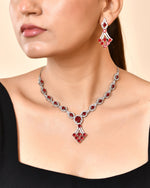 Thumbnail for VOJ Silver Plated Ruby Red Ad Stone Studded Necklace Set