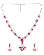 Thumbnail for VOJ Silver Plated Ruby Red Ad Stone Studded Necklace Set