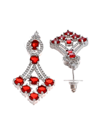 VOJ Silver Plated Ruby Red Ad Stone Studded Necklace Set - Dista