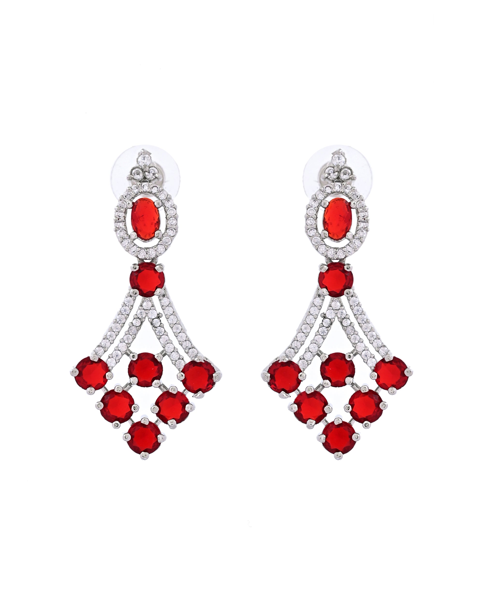 VOJ Silver Plated Ruby Red Ad Stone Studded Necklace Set