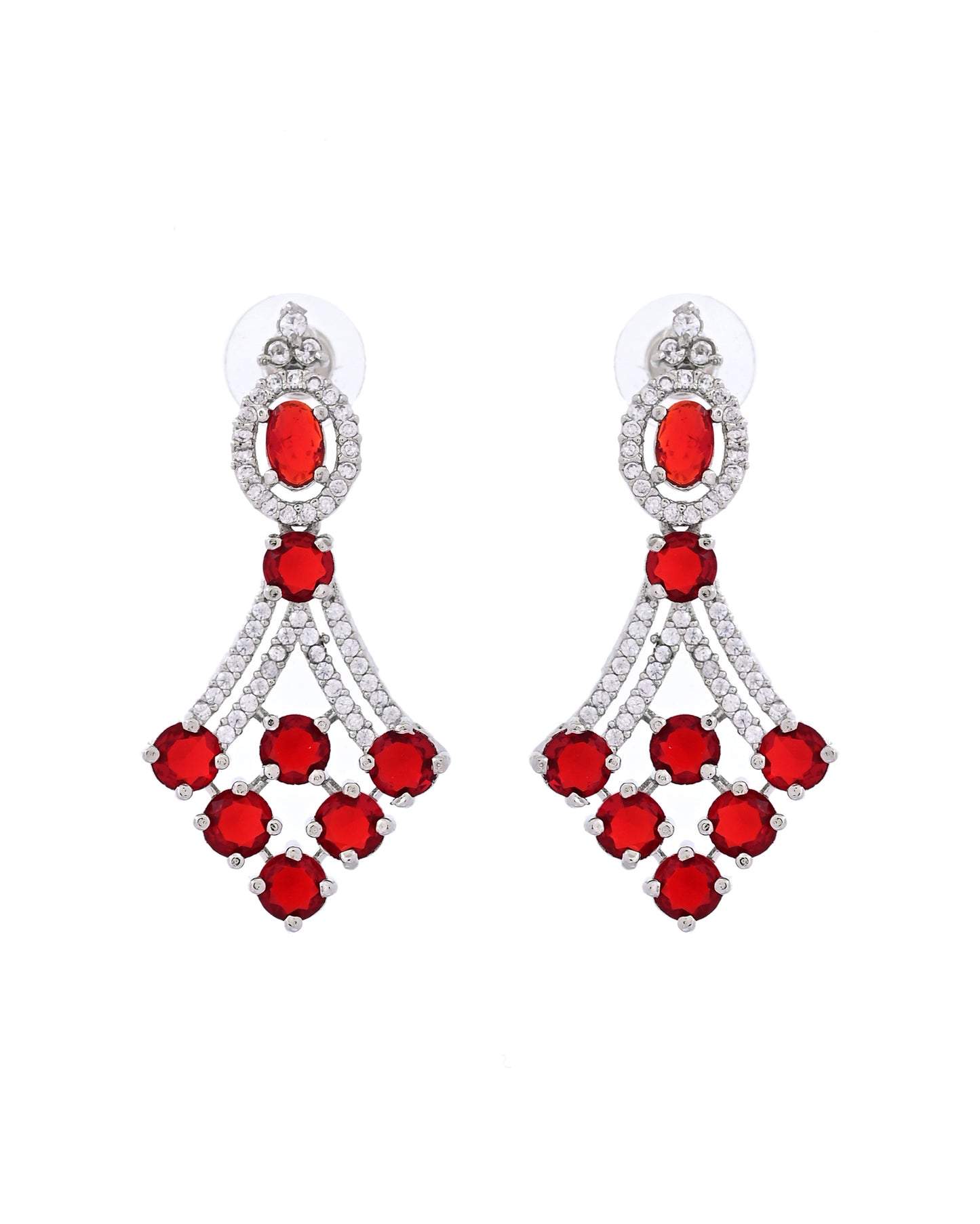 VOJ Silver Plated Ruby Red Ad Stone Studded Necklace Set - Dista