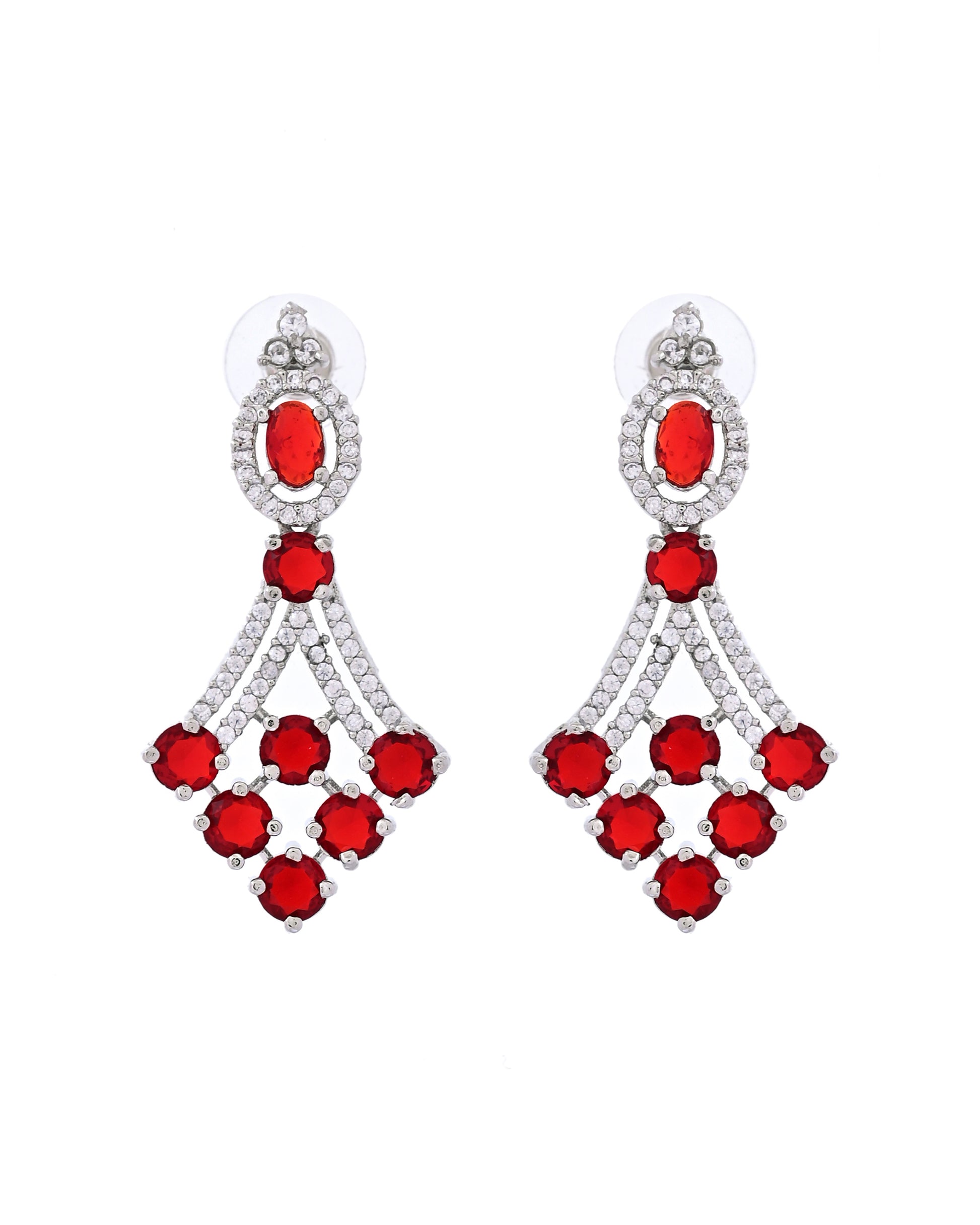 VOJ Silver Plated Ruby Red Ad Stone Studded Necklace Set - Dista