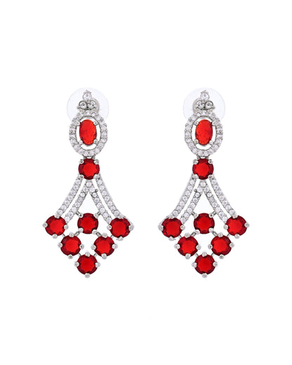 VOJ Silver Plated Ruby Red Ad Stone Studded Necklace Set - Dista