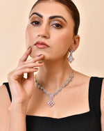 Thumbnail for VOJ Silver Plated Baby Pink Ad Stone Studded Necklace Set - Dista