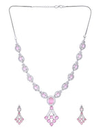 Thumbnail for VOJ Silver Plated Baby Pink Ad Stone Studded Necklace Set - Dista