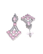 Thumbnail for VOJ Silver Plated Baby Pink Ad Stone Studded Necklace Set - Dista