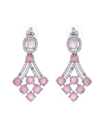 Thumbnail for VOJ Silver Plated Baby Pink Ad Stone Studded Necklace Set - Dista