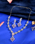 Thumbnail for VOJ Silver Plated Baby Pink Ad Stone Studded Necklace Set - Dista