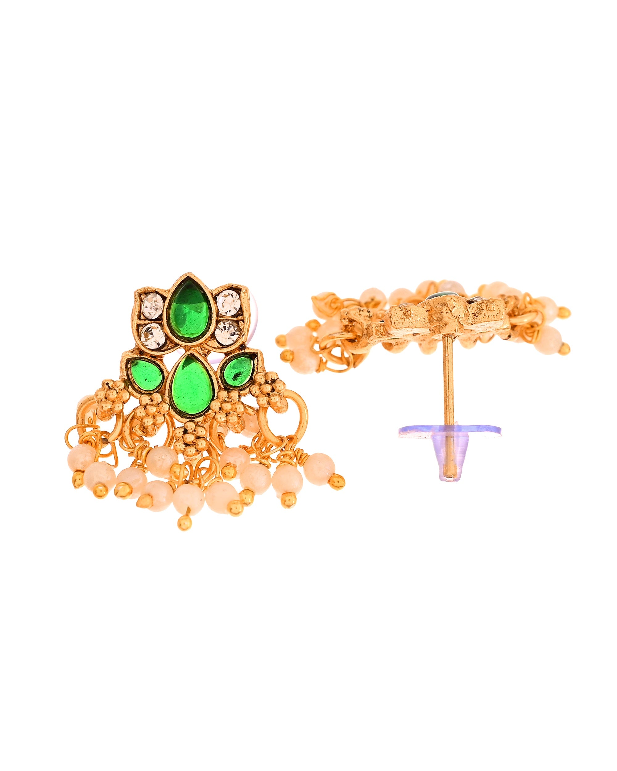 VOJ Gold Tone Green Floral Necklace Set - Dista