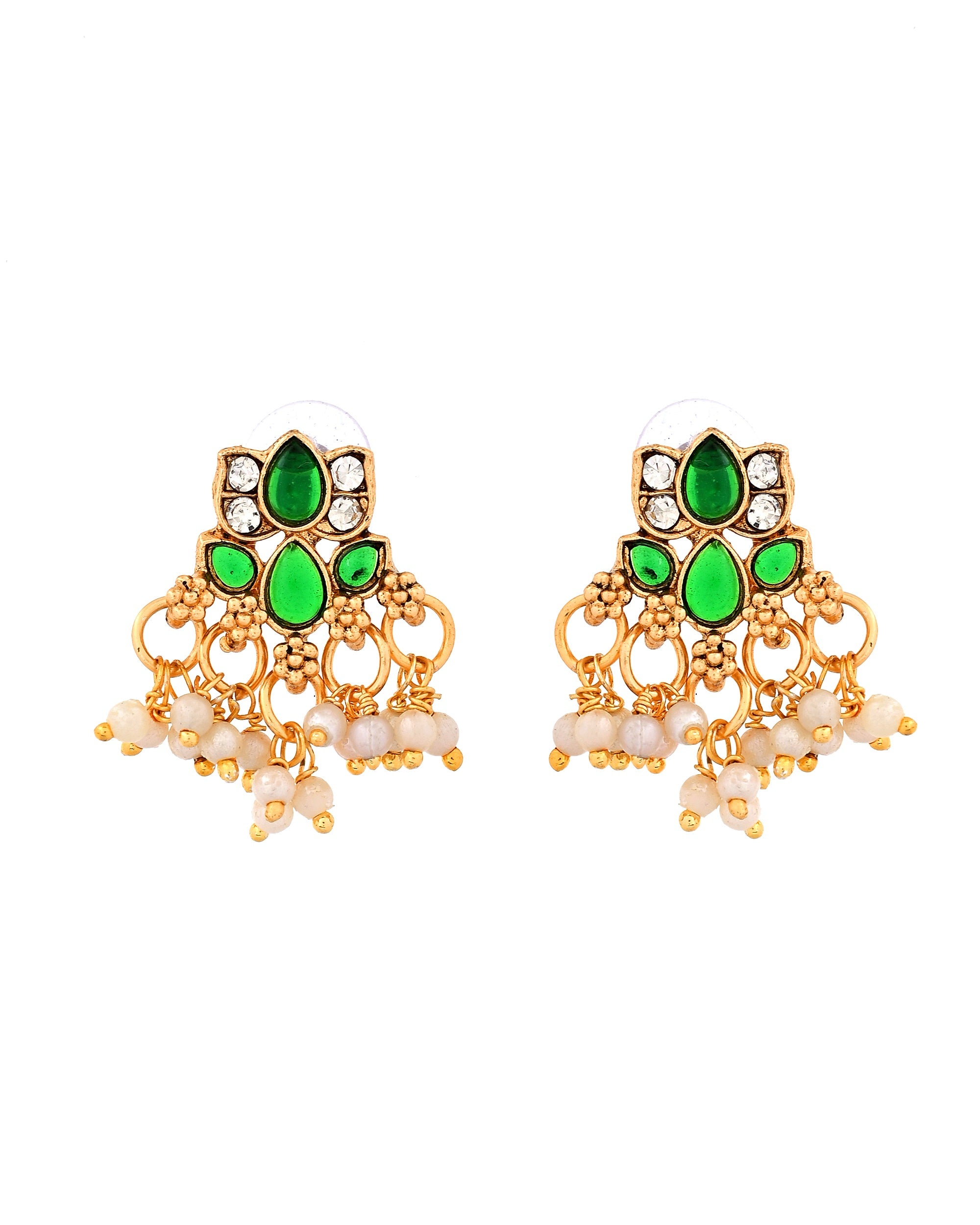 VOJ Gold Tone Green Floral Necklace Set - Dista