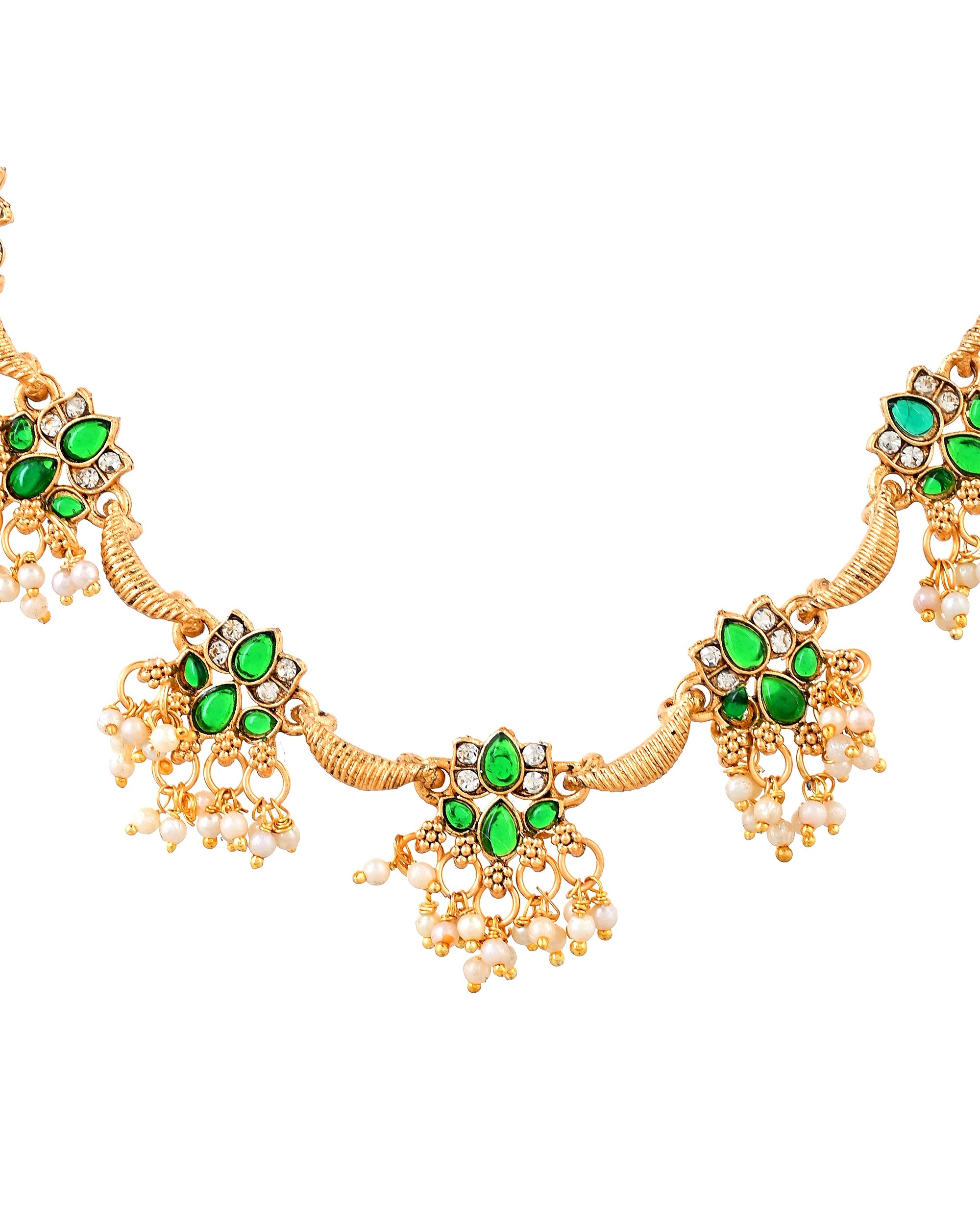 VOJ Gold Tone Green Floral Necklace Set - Dista