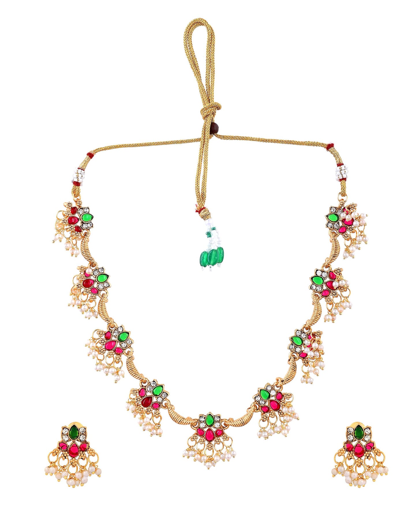 VOJ Gold Tone Multi Colour Floral Necklace Set - Dista