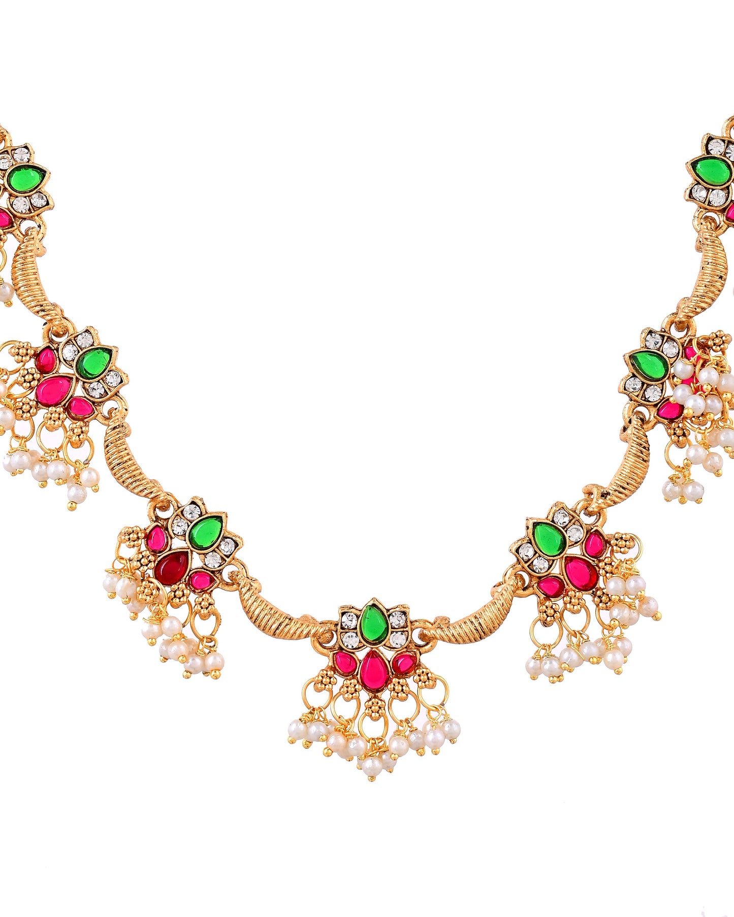 VOJ Gold Tone Multi Colour Floral Necklace Set - Dista