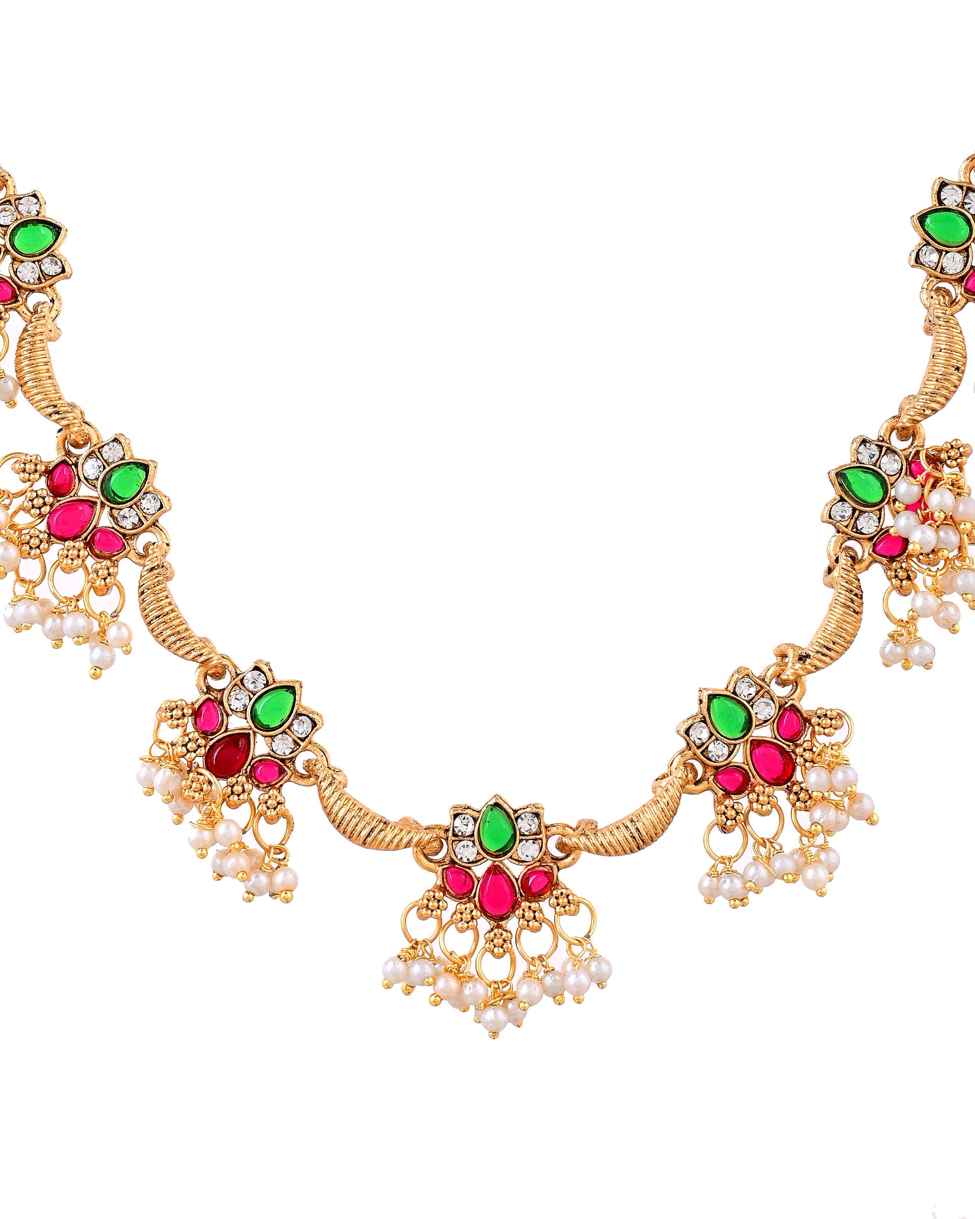 VOJ Gold Tone Multi Colour Floral Necklace Set - Dista