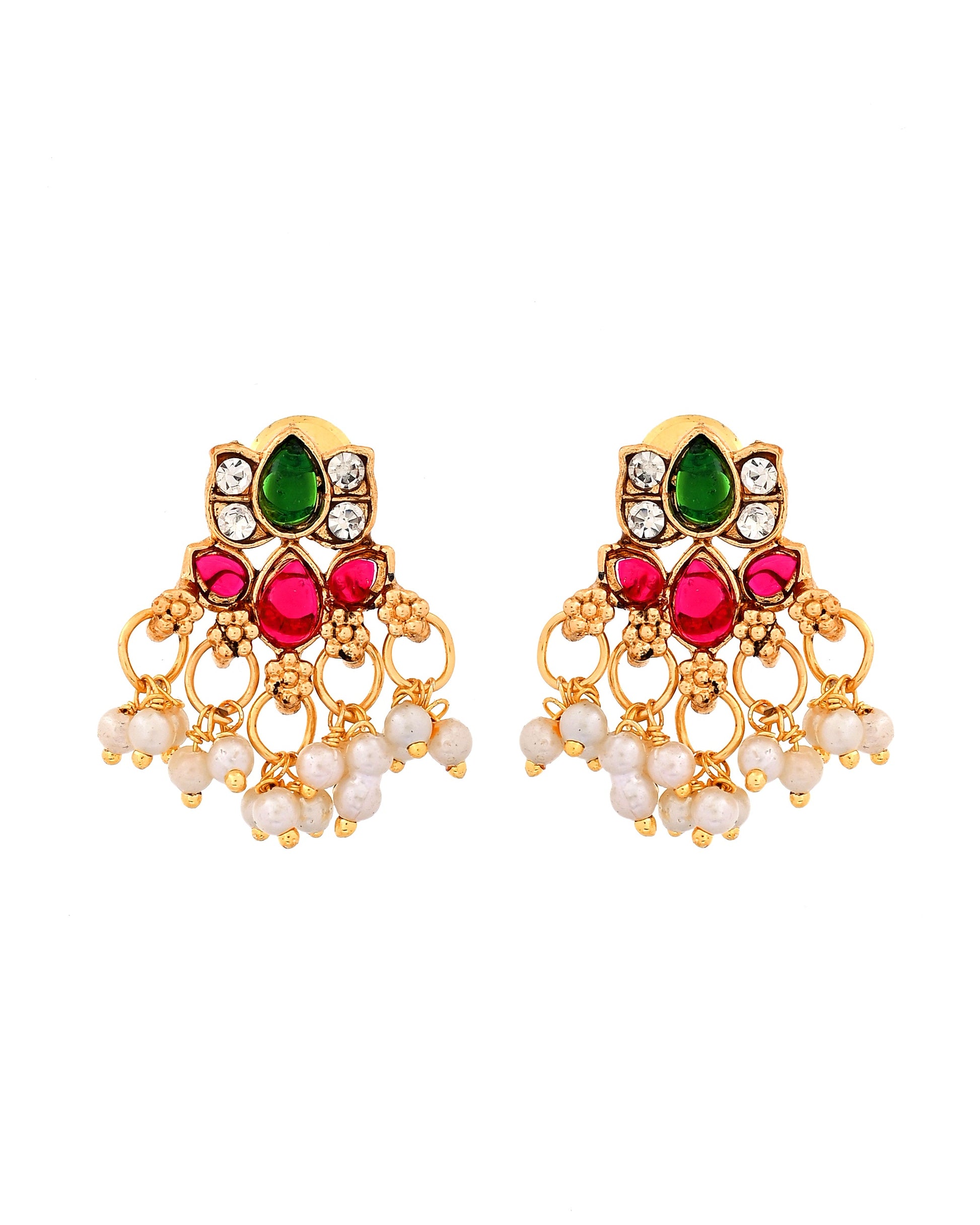 VOJ Gold Tone Multi Colour Floral Necklace Set - Dista