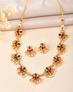 Thumbnail for VOJ Gold Tone Multi Colour Floral Necklace Set - Dista