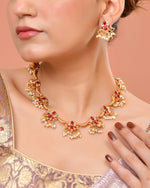 Thumbnail for VOJ Gold Tone Ruby Red Floral Necklace Set