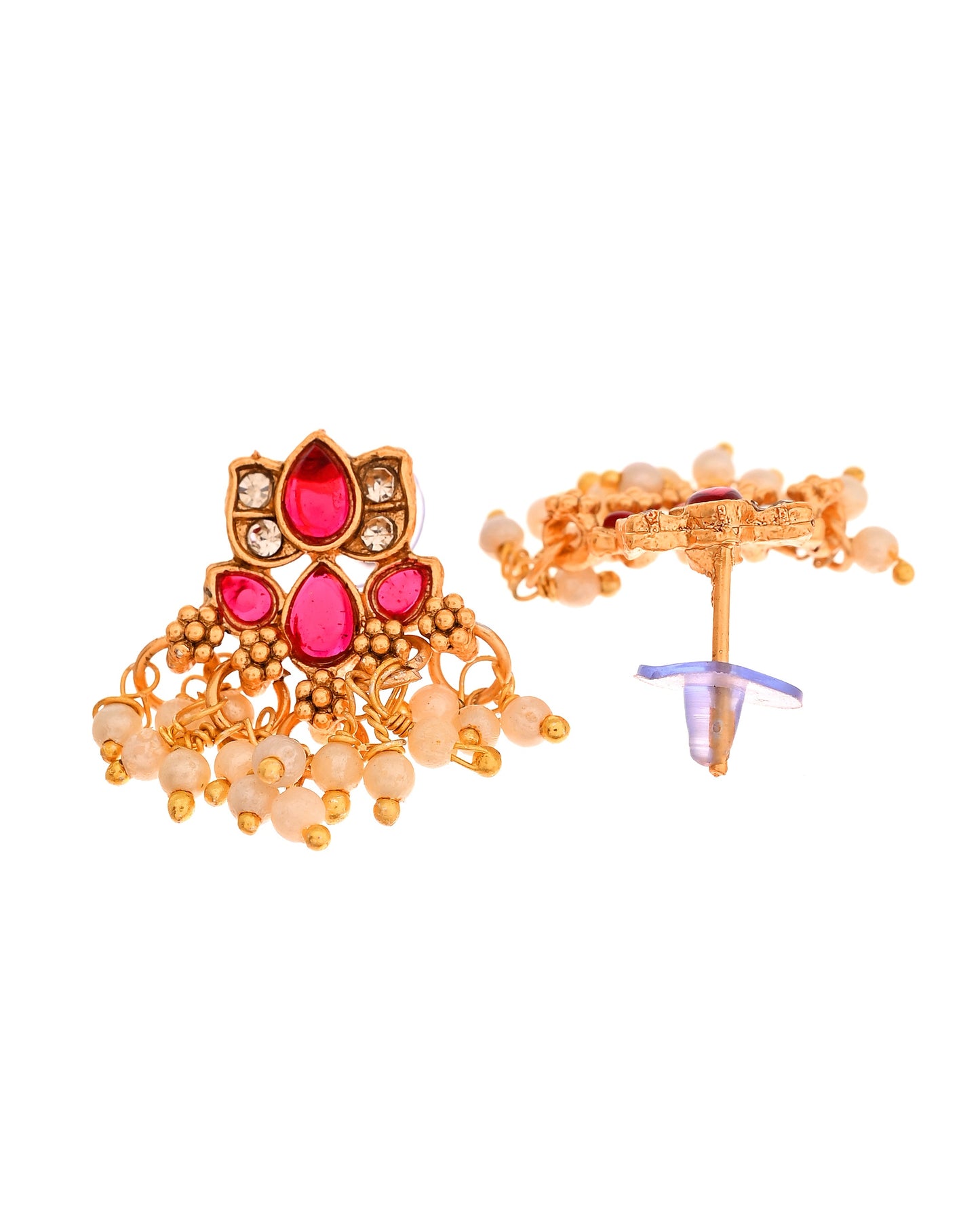 VOJ Gold Tone Ruby Red Floral Necklace Set - Dista