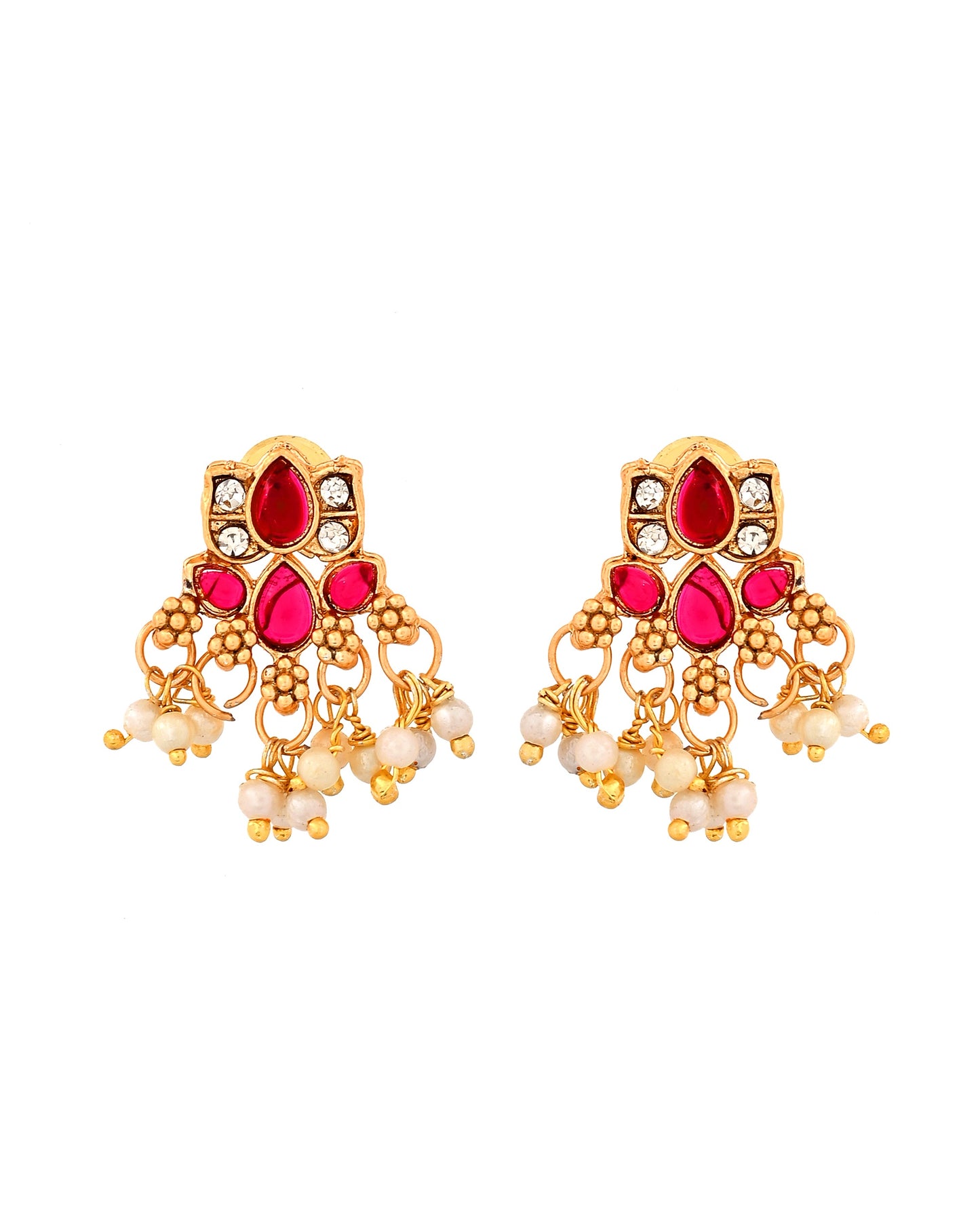 VOJ Gold Tone Ruby Red Floral Necklace Set - Dista