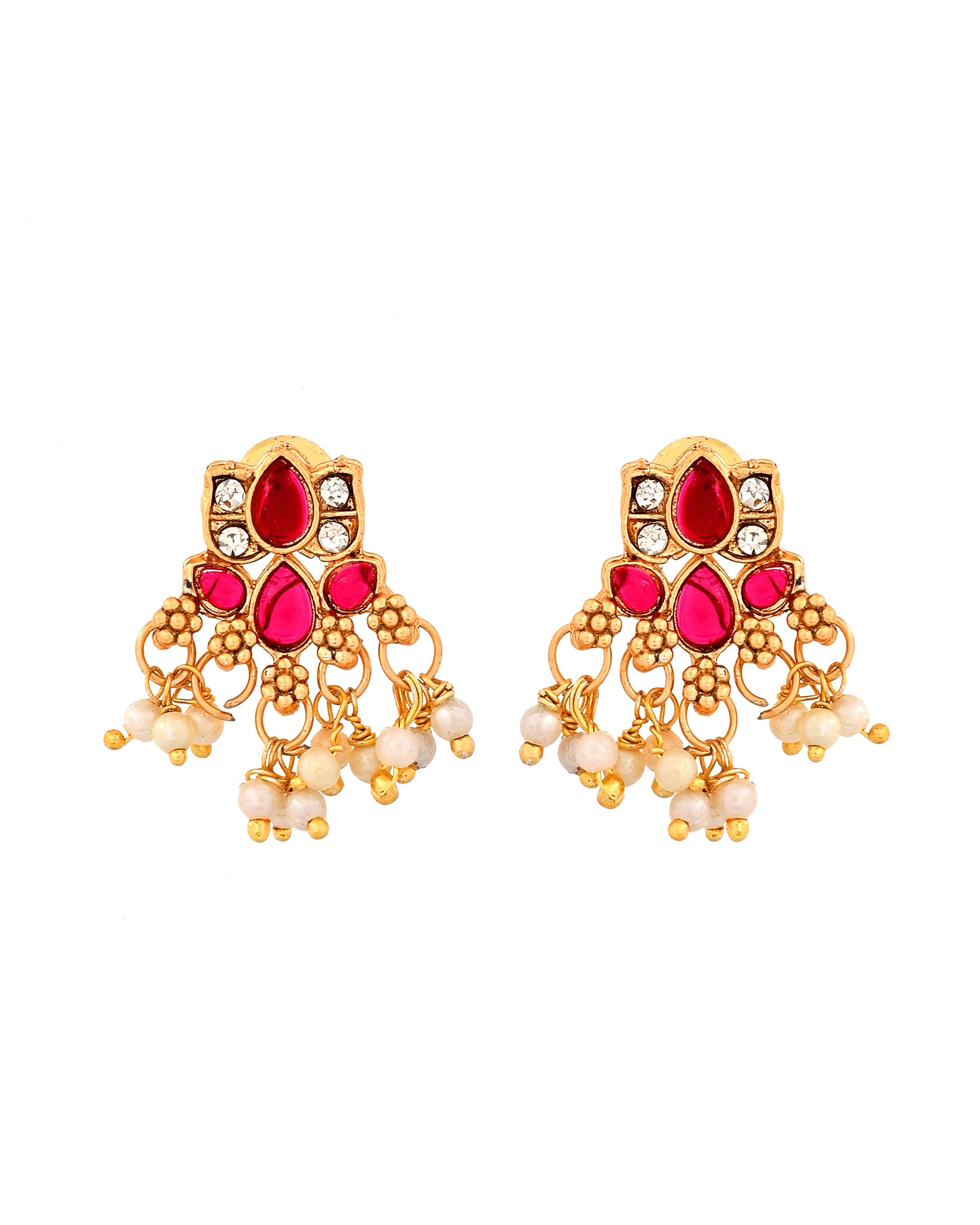 VOJ Gold Tone Ruby Red Floral Necklace Set - Dista