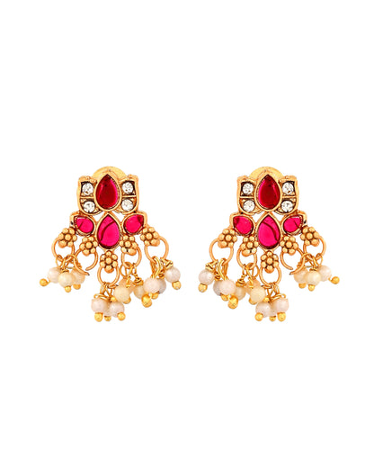 VOJ Gold Tone Ruby Red Floral Necklace Set - Dista