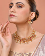 Thumbnail for VOJ Gold Plated Ruby Red Stone Oval Jewellery Set
