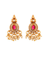 Thumbnail for VOJ Gold Plated Ruby Red Stone Oval Jewellery Set