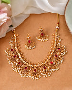 Thumbnail for VOJ Gold Plated Ruby Red Stone Oval Jewellery Set