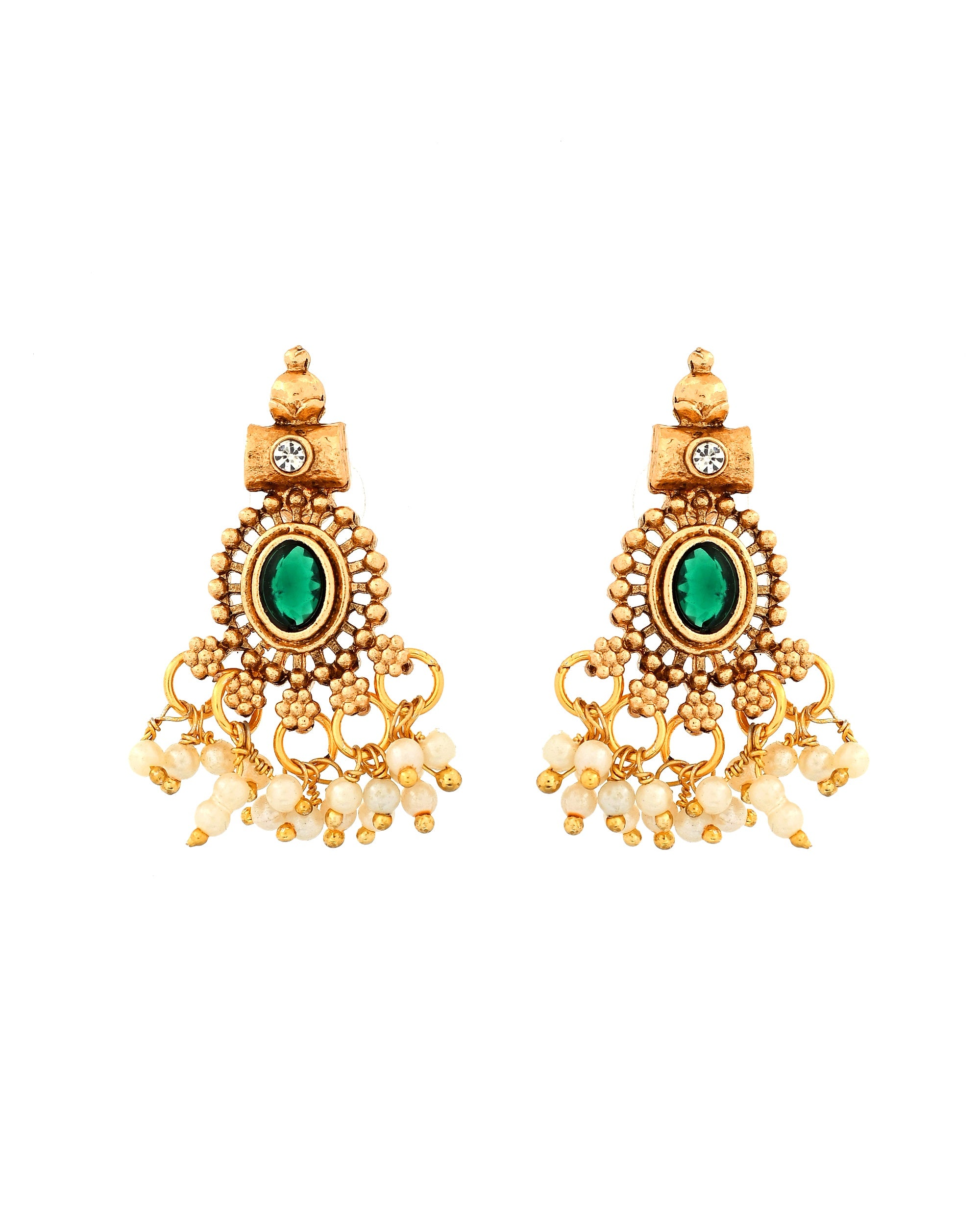 VOJ Gold Plated Green Stone Oval Jewellery Set - Dista
