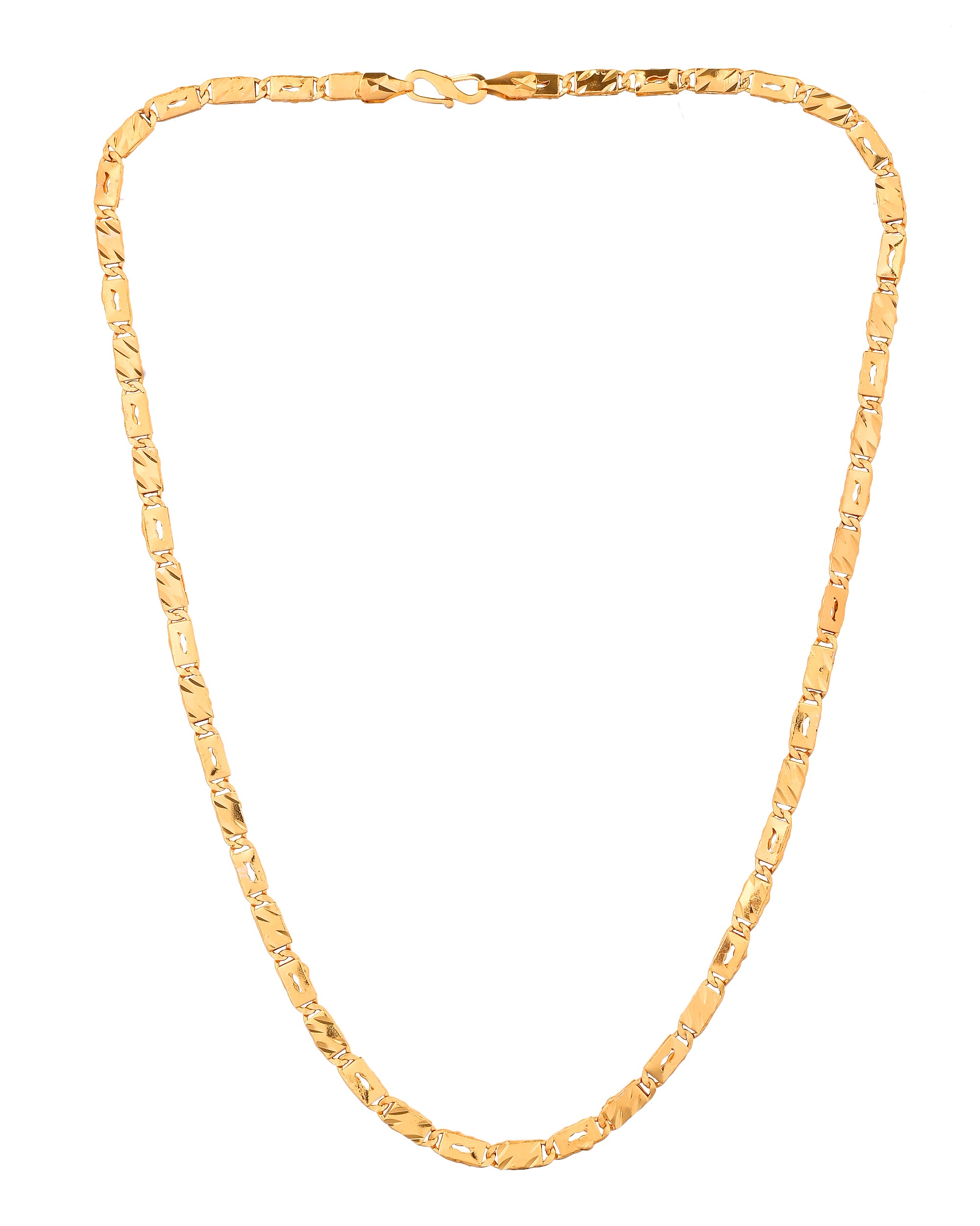 VOJ Gold Plated Wave Design Biscuit Chain For Men