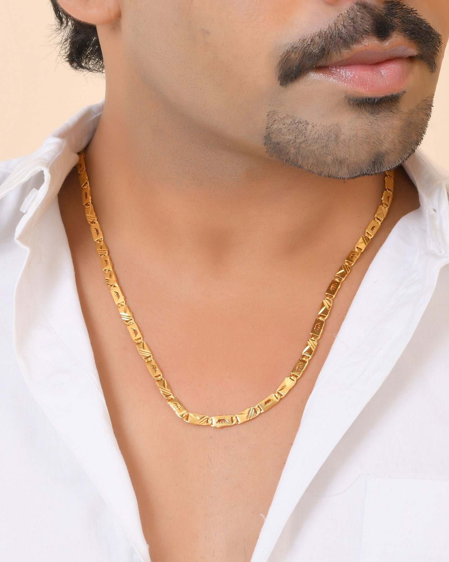 VOJ Gold Plated Crown Design Biscuit Chain For Men - Dista
