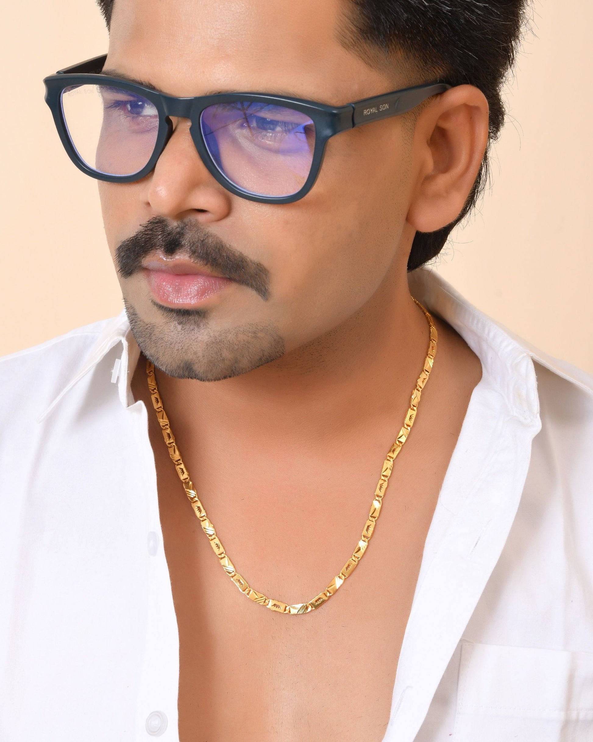 VOJ Gold Plated Crown Design Biscuit Chain For Men - Dista