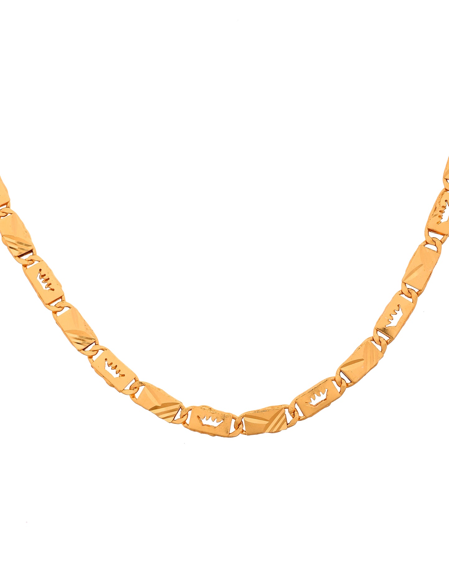 VOJ Gold Plated Crown Design Biscuit Chain For Men - Dista