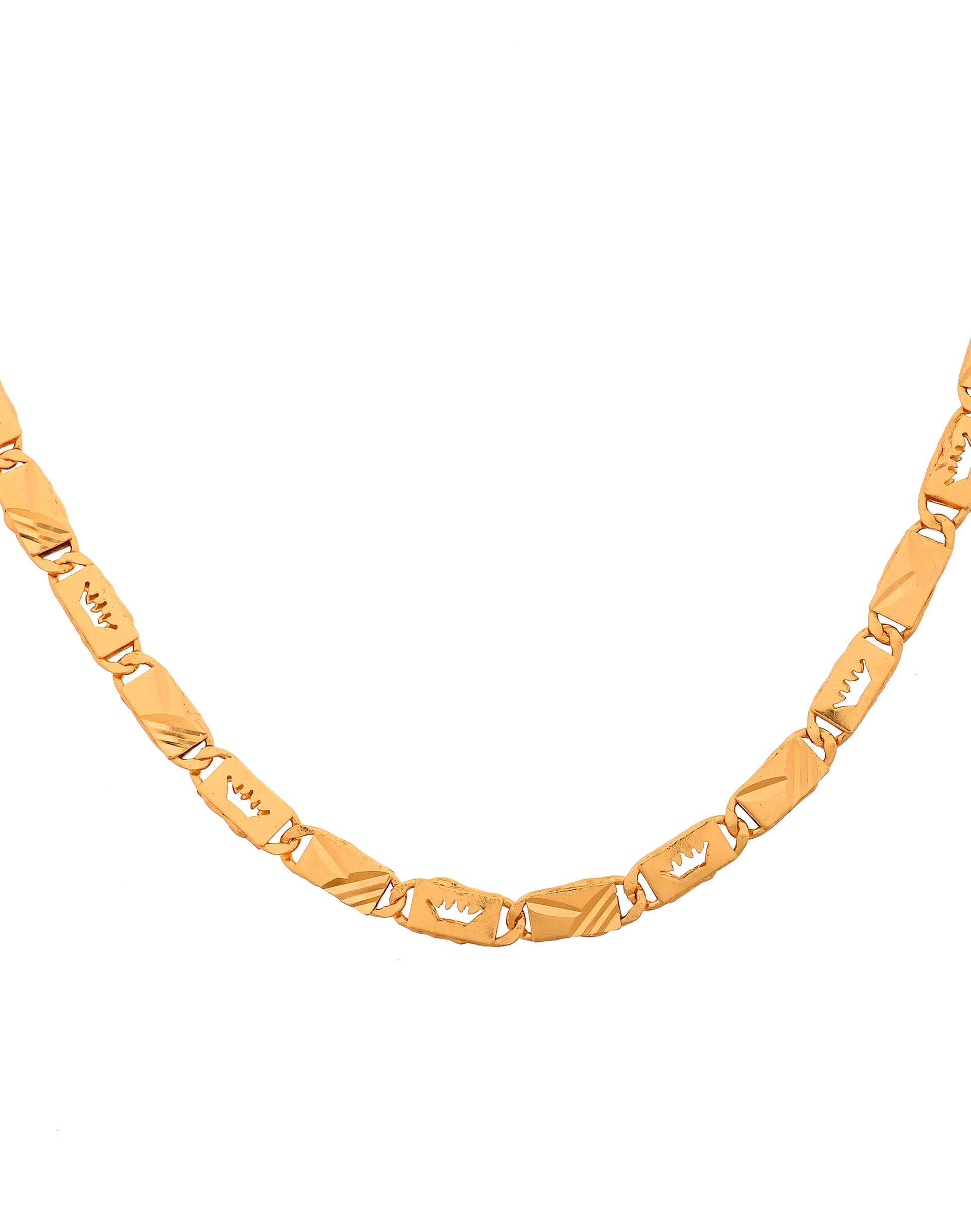 VOJ Gold Plated Crown Design Biscuit Chain For Men - Dista