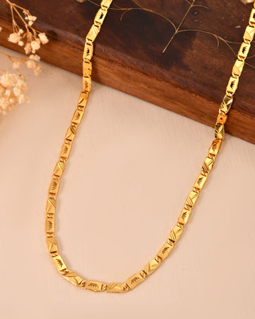 VOJ Gold Plated Crown Design Biscuit Chain For Men - Dista