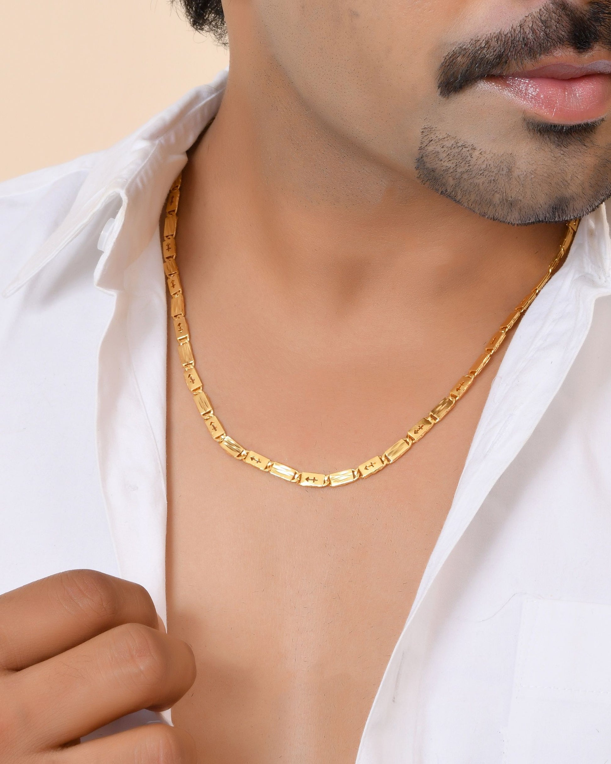 VOJ Gold Plated Arrow Design Biscuit Chain For Men - Dista