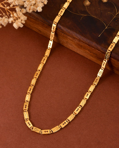 VOJ Gold Plated Arrow Design Biscuit Chain For Men - Dista