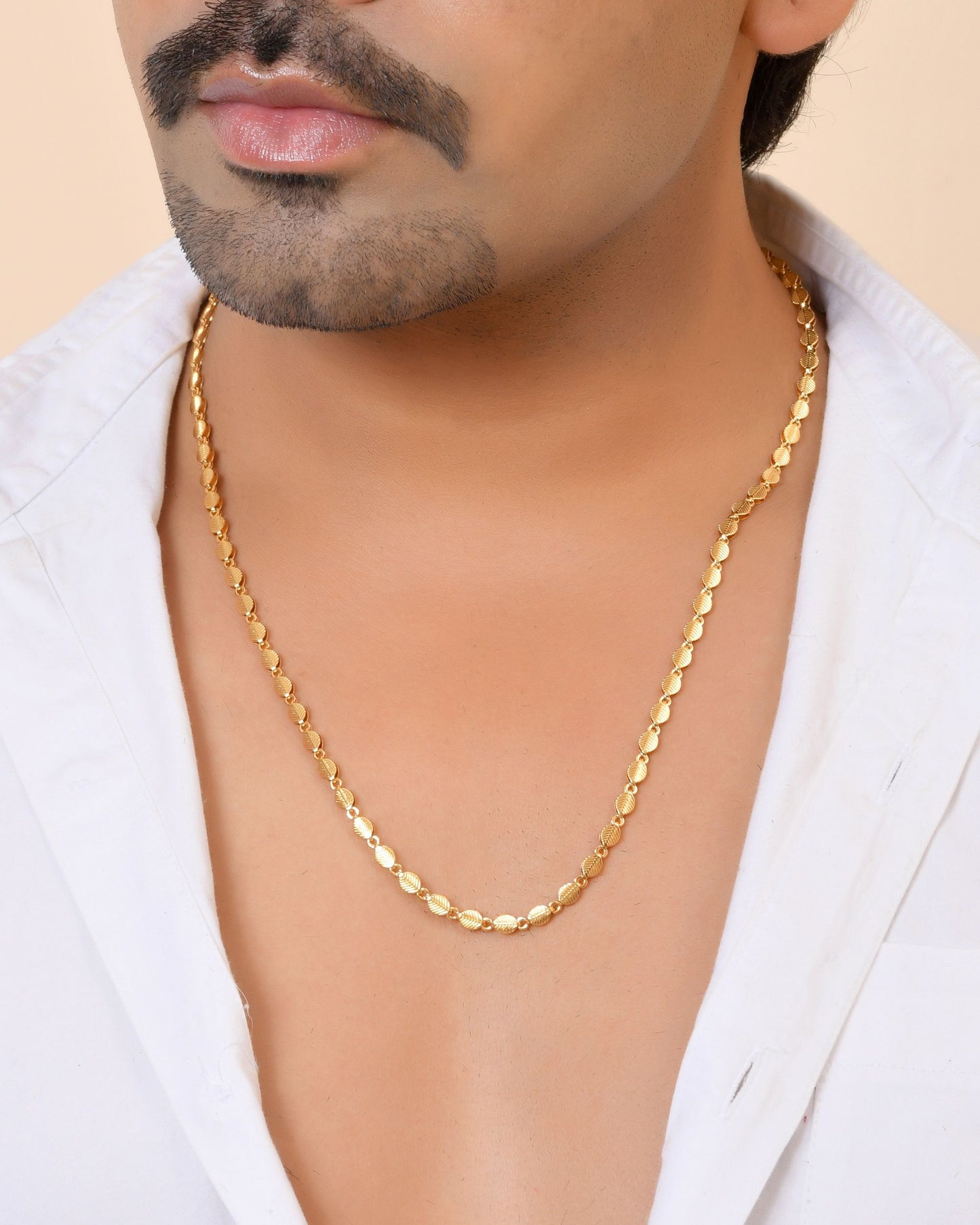 VOJ Gold Plated Oval Leaf Shaped Chain For Men - Dista