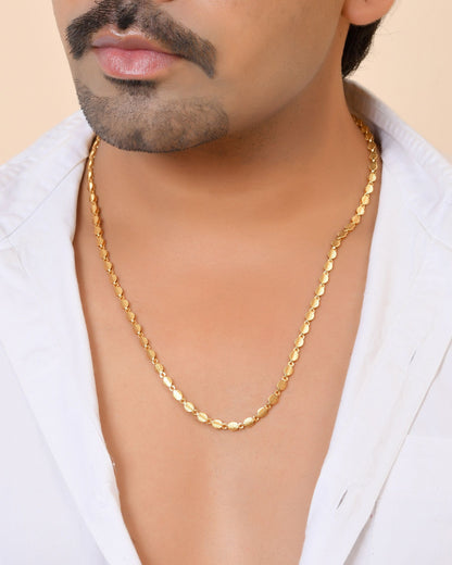 VOJ Gold Plated Oval Leaf Shaped Chain For Men - Dista