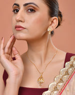 Thumbnail for VOJ Gold Plated Floral Design Triangular Pendant With Chain And Earrings Set - Dista