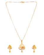 Thumbnail for VOJ Gold Plated Floral Design Triangular Pendant With Chain And Earrings Set - Dista
