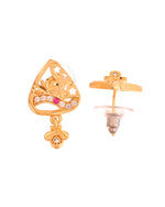Thumbnail for VOJ Gold Plated Floral Design Triangular Pendant With Chain And Earrings Set - Dista